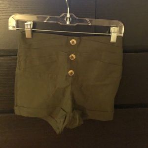 High-Waisted Army Green Shorts
